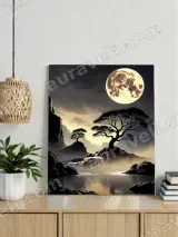 Zen Moonlit Tree & Waterfall Landscape Canvas Wall Art for Home Decor – view 3