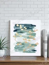 Abstract Watercolor & Gold Vine Canvas Wall Art for Living Room Decor