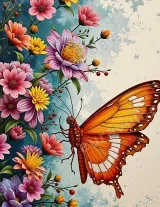 Orange Butterfly Floral Canvas Wall Art for Living Room framed modern home decor
