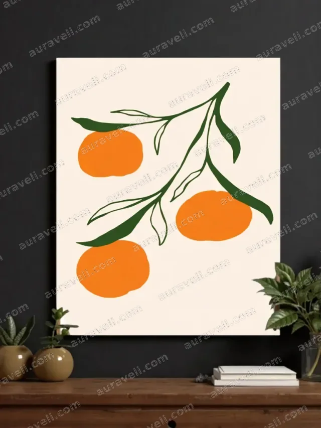 Minimalist Orange Branch Canvas Wall Art for Living Room Home Decor — art print