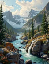 Scenic Mountain River Deer Canvas Wall Art for Living Room Home Decor wall art print