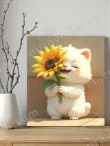 Cute White Cat Sunflower Canvas Wall Art for Living Room Home Decor