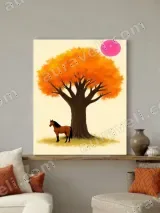 Brown Horse & Orange Tree Canvas Wall Art for Living Room Home Decor