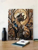 Stained Glass Cat Canvas Wall Art for Living Room Home Decor – view 2