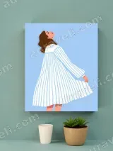 Minimalist Woman in Striped Dress Canvas Wall Art for Bedroom Home Decor – view 2