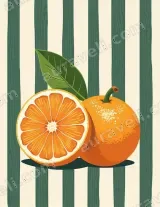 Sliced & Whole Orange Canvas Wall Art with Green Stripes for Home Decor wall art print