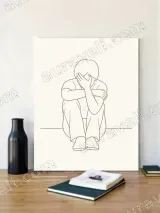 Minimalist Sad Figure Line Art Canvas Wall Art for Home Decor