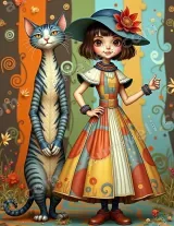 Retro Whimsical Girl & Cat Colorful Canvas Wall Art for Home Decor wall art for modern home decor