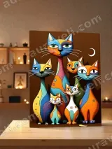 Colorful Abstract Cat Family Canvas Wall Art for Living Room Home Decor – view 3