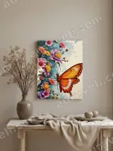 Orange Butterfly Floral Canvas Wall Art for Living Room Home Decor – view 3