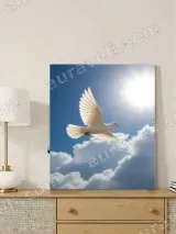 Flying White Dove Sky Clouds Canvas Wall Art for Living Room Home Decor – view 3