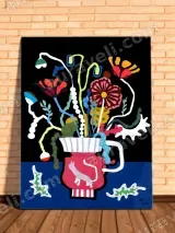 Colorful Floral & Cat Vase Canvas Wall Art for Living Room Home Decor – вид 2