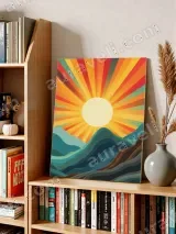 Retro Sunrise Mountain Canvas Wall Art for Living Room Home Decor – view 5