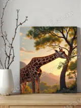 Giraffe Eating Leaves Canvas Wall Art Sunset Safari Home Decor