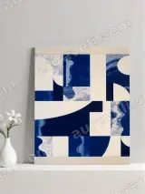 Abstract Blue & Cream Geometric Canvas Wall Art for Living Room Decor – вид 2
