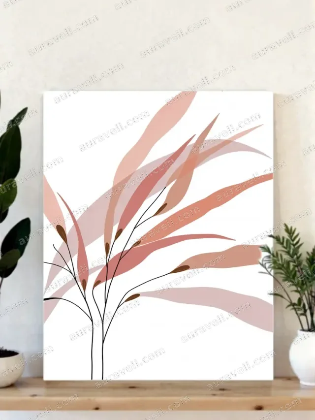 Abstract Blush Pink Botanical Leaves Canvas Wall Art for Living Room Bedroom Decor — art print