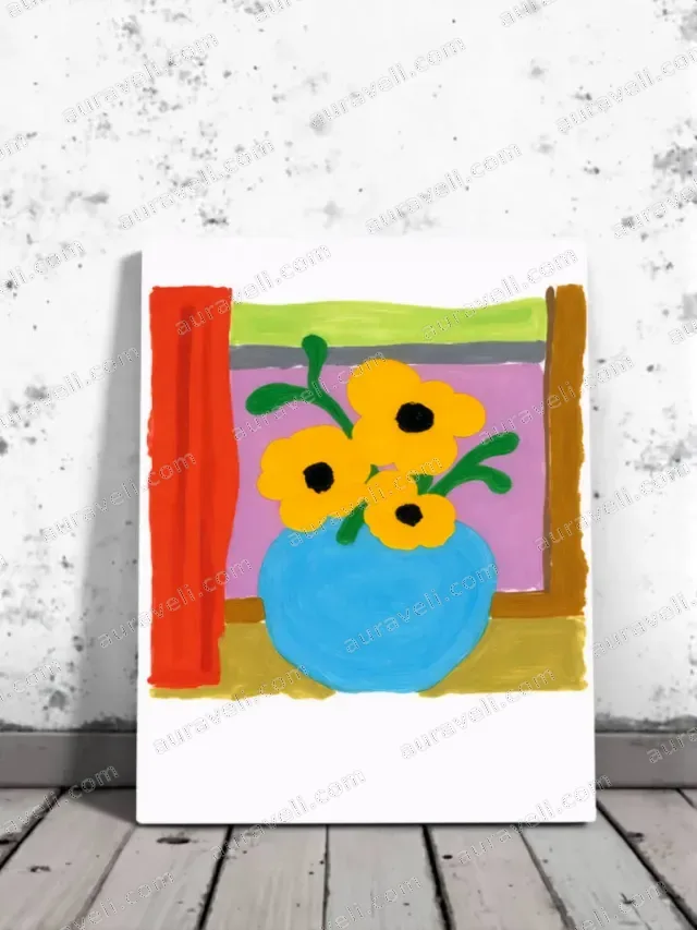 Bright Floral Vase Canvas Wall Art for Living Room Decor — art print