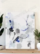Abstract Blue & Gray Ink Canvas Wall Art for Living Room Home Decor