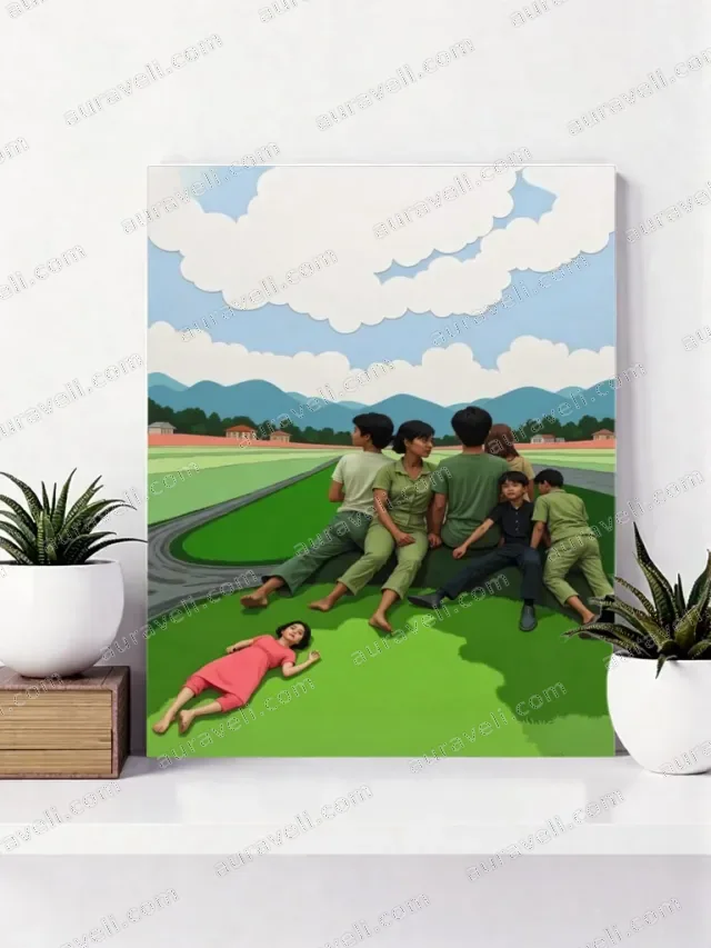 Family Scene Rural Landscape Canvas Wall Art for Living Room Home Decor — art print