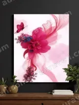 Pink Floral & Butterfly Abstract Canvas Wall Art for Bedroom Living Room Home Decor